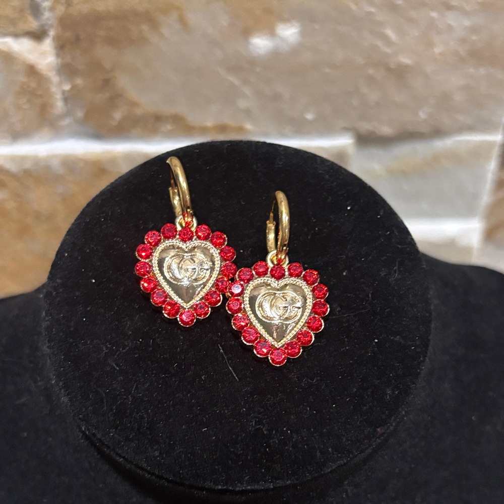 Elegant Heart-Shaped Gucci Red and Gold charm Earrings